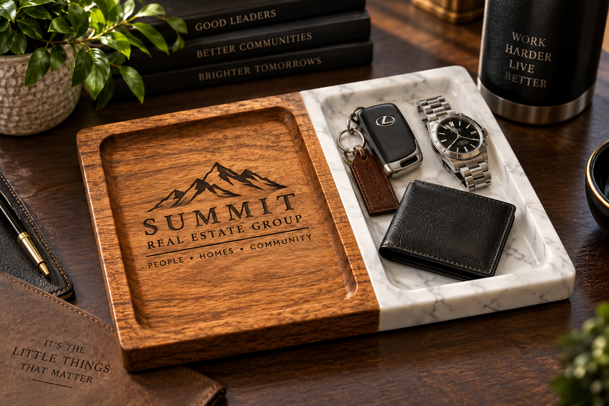 Personalized Marble & Acacia Wood Valet Tray