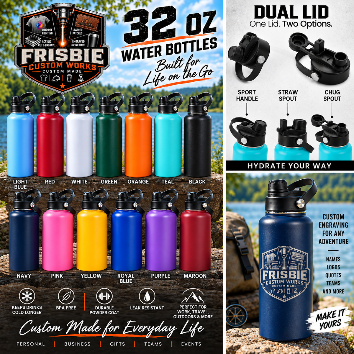 Personalized 32 oz Water Bottle with Dual Sport Lid