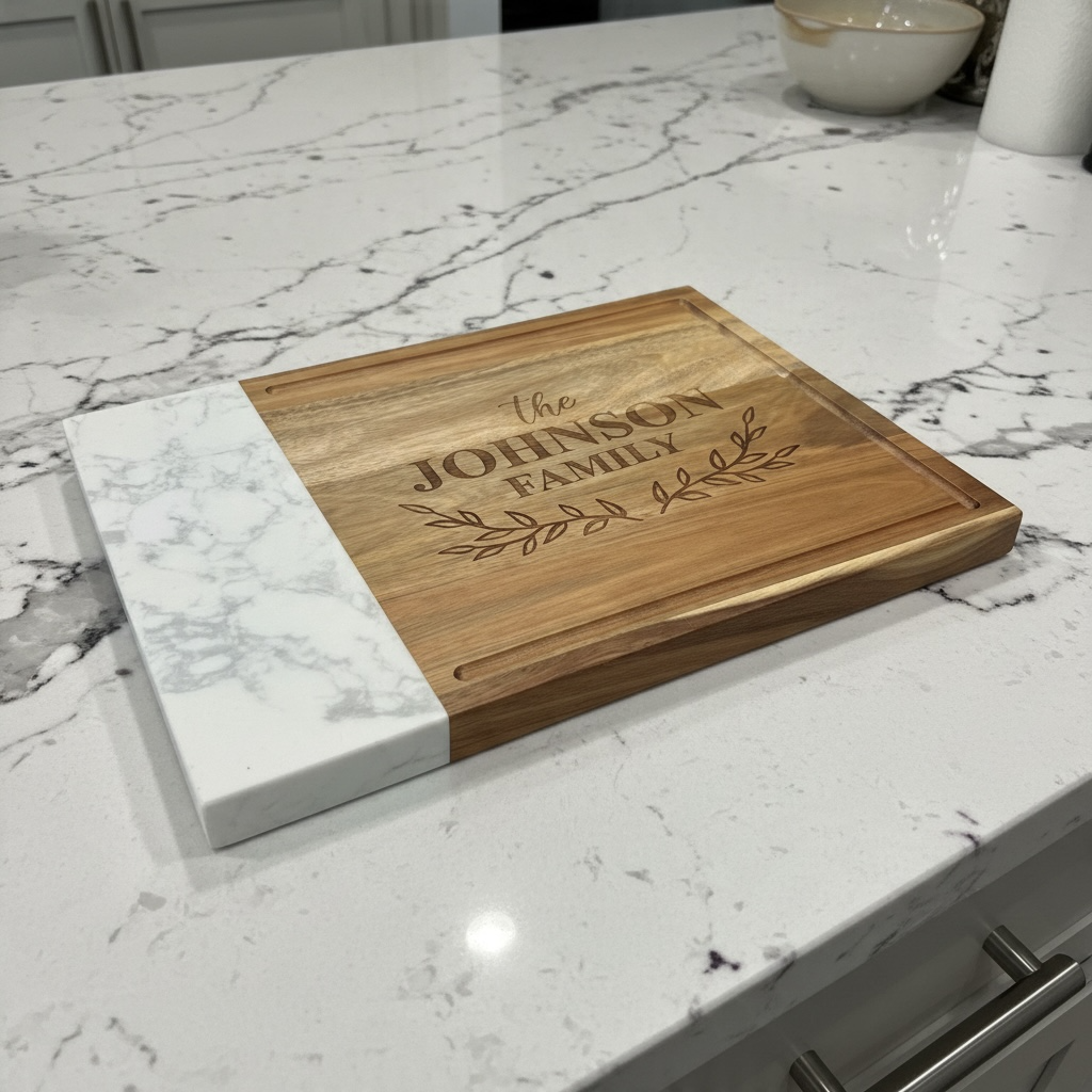 Personalized Marble & Acacia Wood Cutting Board