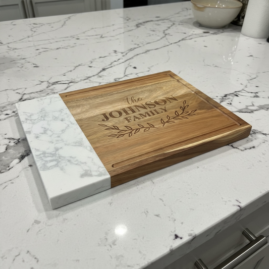 Personalized Marble & Acacia Wood Cutting Board