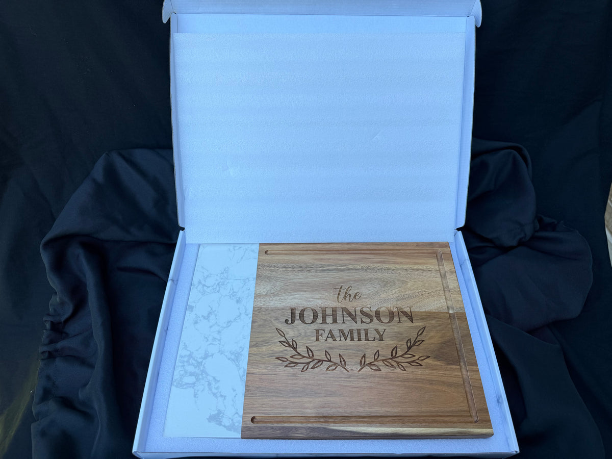 Personalized Marble & Acacia Wood Cutting Board