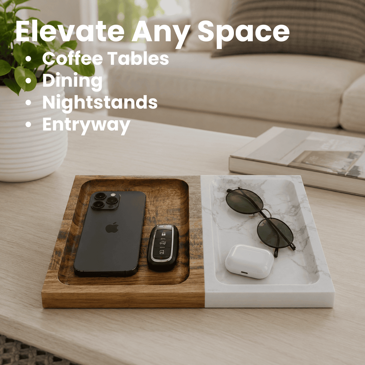 Personalized Marble & Acacia Wood Valet Tray