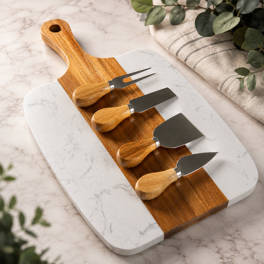 Personalized Marble & Acacia Wood Serving Board Set